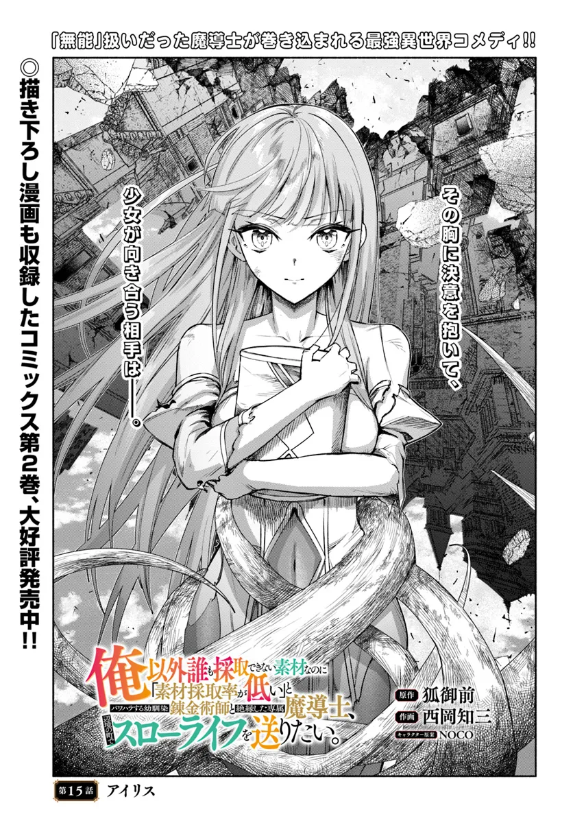 俺以外誰も採取できない素材なのに「素材採取率が低い」とパワハラする幼馴染錬金術師と絶縁した専属魔導士、辺境の町でスローライフを送りたい。 第15話 - Page 1